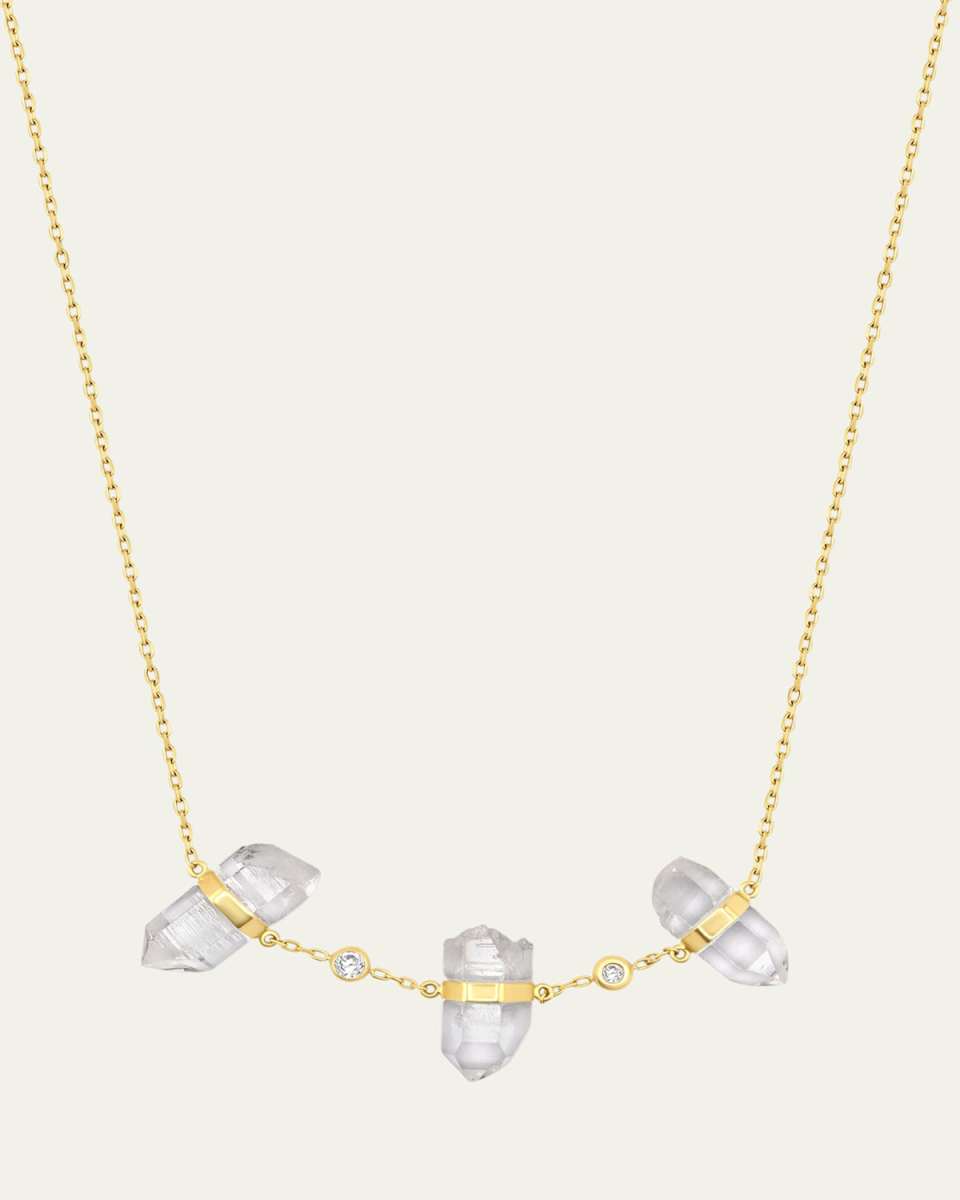 14K Triple Crystal Double Diamond Bezel Necklace